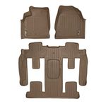 SMARTLINER Floor Mats 3 Row Liner Set Tan for Traverse/Enclave / Acadia/Outlook with 2nd Row Bucket Seats