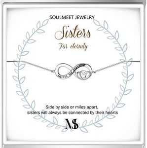 SOULMEET Sister Bracelet for Birthday Christmas Gifts, Sterling Silver Sister Gifts from Sister, Sisters for Eternity Jewelry Gift for Best Sisters (Infinity)