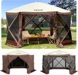 VEVOR Pop Up Gazebo Tent, Pop-Up Screen Tent 6 Sided Canopy Sun Shelter with 6 Removable Privacy Wind Cloths & Mesh Windows, 12.5x12.5FT Quick Set Screen Tent with Mosquito Netting, Brown