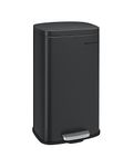 SONGMICS Kitchen Bin 30L, Pedal Bin, Rubbish Bin with Soft-Close Lid and Inner Bucket, Steel, Black LTB03BK