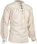 BaronHong Men's Pirate Shirt Viking Steampunk Retro Renaissance Medieval Gothic Victorian Halloween Costume(Beige,M)