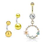 AVYRING 14G 10MM Belly Button Rings Stainless Steel Dangle Pendant Belly Navel Rings Pearl Belly Bars Body Jewellery for Women Girls