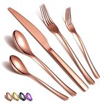 HOMQUEN Silverware Set 20 Pieces, Stainless Steel Copper Flatware Set, Titanium Plating Rose Gold Cutlery Set, Copper Utensil Sets Service Set for 4 (Shiny Copper)