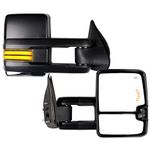 ITOPUP Towing Mirrors Fit for 2008-2013 For Chevy Silverado For GMC Sierra All Models Tow Mirrors with Power Heated LED Turn Signal Running Width Light Black 1 Pair of Mirrors Left and Right Side