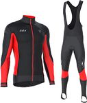 FDX Men's Thermodream Winter Cycling Suit - Italian Thermal Roubaix Windproof Clothing Set - Long Sleeve Jersey with 3D Padded Bib Tight for Biking, Bicycle Riding, Outdoor Sports (Red-XXL)