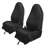 Leader Accessories 2pcs Waterproof Towel Front Seat Covers Black Non-Slip Bucket Seat Dog & Kid Auto Protector