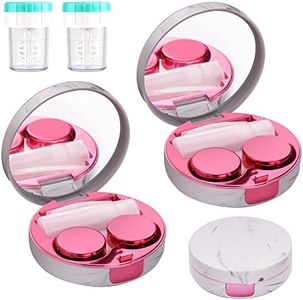 TreaHome 2 Pack Contact Lens Case, Contact Case Travel with Cleaner Washer, Tweezers, Remover Tool Contact Solution Bottle (Rose Red)