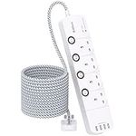 Extension Lead with USB Slots, 4 Way Socket Outlets Power Strips with 4 USB, 1050J Surge Protection Multi Plug Extension with Braided Extension Cable for Home, Office, Individually Switched, White