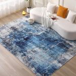 COOUS Washable Rugs for Living Room - Ultra Soft Area Rugs, Short Pile Non-Slip Non-Shedding Abstract Carpet, Stain Resistant Faux Wool Rugs for Bedroom Dining Room (Blue 200X300CM)