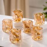 Nestasia Crystal Glass Set of 6 (200ml) | Elegant Amber Abstract Design for Whiskey, Juice, Water & More | Stylish Bar Set Addition for Home & Celebrations | Perfect for Gifting