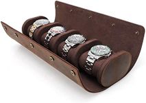 Leather Travel Watch Roll for Men, Crazy Horse Leather Watch Box Case, Watch Roll Travel Case Organizer for 3 Watches Storage (Coffee - 4 pieces watches)