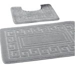 EDS Luxury 2 Piece Greek Bath Mat Set Non Slip Ultra Soft Bathroom Mats Water Absorbent Bath Mats Machine Washable Rug Toilet Mat for Bathroom Floor (Silver)