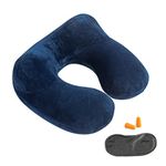 Makimoo Inflatable Travel Pillow, Neck Pillow Support for Traveling, Airplanes, Cars, and Offices with Compact Carrying Bag, Soft Velvet Washable Cover, Ideal for Adult Sleepers (Blue)