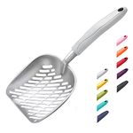 WePet Cat Litter Scoop, Aluminum Alloy Sifter, Kitty Metal Scooper, Deep Shovel, Long Handle, Poop Sifting, Kitten Pooper Lifter, Heavy Duty, for Litter Box, Irregularly Aluminum with Grey Handle