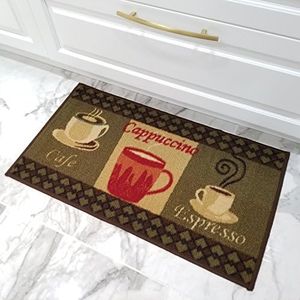 Kitchen Rugs and Mats - 39" X 59" (3X5) - Non Skid, Rubber Back - Coffee Themed - Rectangle Area Rug