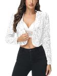 ANNA-KACI Womens Shiny Sequin Long Sleeve Glitter Cropped Blazer Bolero Shrug, White, X-Large