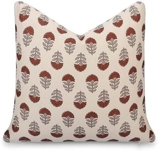 Crumbs Home Modern Farmhouse California Casual Indoor Outdoor Throw Pillow Cover, 20"x20" Water Repellent for Patio, Backyard, Couch, Poolside, Earth Tone Rust Orange Neutral Block Print Flowers
