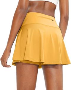 SANTINY Pleated Tennis Skirt for Women with 4 Pockets Women's High Waisted Athletic Golf Skorts Skirts for Running Casual (Yellow_XXS)