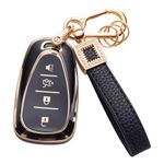 CACARLIKE for Chevy Key Fob Cover with Leather Lanyard, Car Key Fob Case Compatible with Chevrolet 2020 2019 Chevy Malibu Camaro Cruze Traverse Trailblazer Smart Key Protector Holder