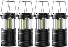 Lichamp 4 Pack LED Camping Lanterns, Battery Powered Camping Lights COB Super Bright Collapsible Flashlight Portable Emergency Supplies Kit, Black