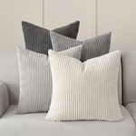 Volcanics Set of 4 Neutral Grey Corduroy Decorative Couch Throw Pillow Covers 20x20 Inch, Western Modern Farmhouse Striped Cushion Cases, Soft Boho Square Accent Pillow Covers for Home Sofa