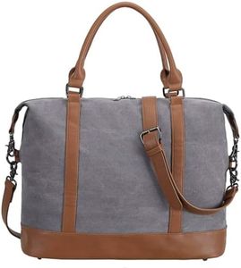 Women Ladies Canvas Weekender Bag Overnight Carry-on Tote Duffel in Trolley Handle (Grey)