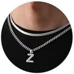 P.BLAKE Layered Initial A-Z Pendant Necklace for Men Boys, Stainless Steel Letter Cuban Link Herringbone Chain Necklace Fashion Jewelry Gifts, Letter Z, Stainless Steel, No Gemstone