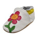 iEvolve Baby Shoes Baby Toddler Soft Sole Prewalker Baby First Walking Shoes Crib Shoes Baby Moccasins(White Flower, 12-18 Months)