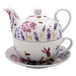 The Leonardo Collection Ceramic Tea for One Lavender Bees Handpainted Floral Large Fine China Porcelain