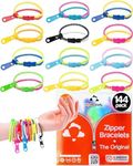 UpBrands 144 Fidget Toys Party Favors for Kids, Friendship Zipper Bracelets 7 ½ “ Sensory Bulk Set Neon Colors, Kit for Valentines, Birthday, Goodie Bags, Easter Egg Basket Stuffers, Pinata Filler