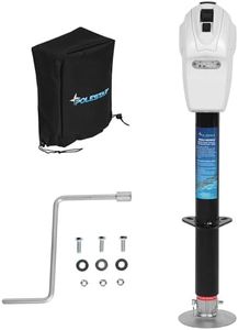 POLESTAR Electric Trailer Jack 5000lbs, Electric Tongue Jack with Waterproof Protective Cover & LED Light, A-Frame Trailer Jack with Manual Crank Handle for Travel Trailer Camper, RV, 12V DC, White