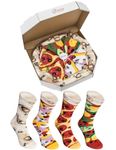 Rainbow Socks - Man Woman Pizza Socks Box Mix Capriciosa Pepperoni Wegetarian - 4 Pairs - Size 12-14