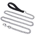 Filhome Metal Dog Leash Chew Proof Dog Chain Leash 4FT, 6FT Heavy Duty Sturdy Pet Dog Leash with Padded Handle for Large Medium Dogs