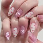 KAVI' S 24pcs French Tip Stick on Nails Cat Eye Press on Nails Cute Strawberry Love Heart Pattern Fake Nails Short Almond Acrylic False Nails Jerry Glue for Women Girls Nail Art