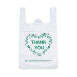 LazyMe Thank You T Shirt Bags Plastic Grocery Bags White Sturdy Handled Merchandise Bags,Standard Supermarket Size, 12 x 20 inch (50 pcs)