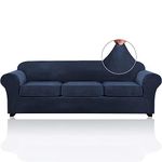 4 Pieces Sofa Covers Stretch Velvet Couch Covers for 3 Cushion Sofa Slipcovers Soft Sofa Slip Covers Furniture Covers with 3 Individual Seat Cushion Covers, Machine Washable (X-Large, Navy)