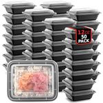 50-Pack Reusable Meal Prep Containers Microwave Safe Food Storage Containers with Lids, 12 OZ - 1 Compartment Take Out Disposable Plastic Bento Lunch Box To Go, BPA Free - Dishwasher & Freezer Safe