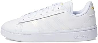 adidas Women's Grand Court Alpha Tennis Shoe, White/White/Gold Metallic, 7