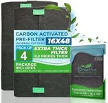 Breathe Naturally Universal Cut To Fit Carbon Activated Air Filter - Replacement Charcoal Filters - Pre Filter Carbon Sheet for Air Purifier, Vent Filters & More - Packed in USA (Pack of 4, 16x48)