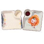 Whitenesser Sushi Plates Set of 2, Different Style Ceramic 7.4 Inch Dumpling Plates with Vinegar Dish Serving for Dumpling, Snack, and Other Food (Style yq) (japanese style yq)