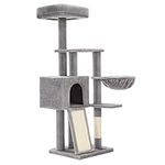 FEANDREA Cat Tree, 53.1-Inch Cat Tower for Indoor Cats, Multi-Level Cat Condo with Removable Washable Perch Cover, Cat Furniture with Scratching Post and Board, Basket, Cave, Light Gray PCT132W01