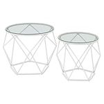 VASAGLE Round Coffee Tables for Living Room, Set of 2 Side Tables, Different Sized, Modern Style, Removable Tabletop, Steel Frame, Transparent and Cloud White ULGT040W01