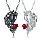 VENACOLY Skull Couple Necklace Sterling Silver His and Hers Matching Necklace Heart Symbol of Love Pendant Couples Velentines Jewellery Gifts for Couple