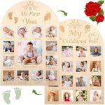 Cliths Double Sided My First Year Photo Frame Wood Board 12 Months Baby Picture Display Kids Milestone Frame for Photo Memories Birthday Party Nursery Decoration Gifts