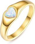 TUNGSTORY Opal Rings for Women 14K Gold Plated Signet Ring Heart/Oval Shaped Promise Ring for Her Size L1/2