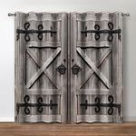 Jekeno Retro Wood Door Blackout Curtains Vintage Rustic Ancient Forged Door Pattern Privacy Drapes Decor Bedroom Apartment Living Room Darkening Grommet Window Treatments 2 Panels Set, 52x63 Inch