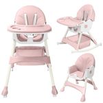 Foldable 4-in-1 Baby High Chair for Toddlers with Removable Tray, Locking Wheels & 5-Point Seat Belt