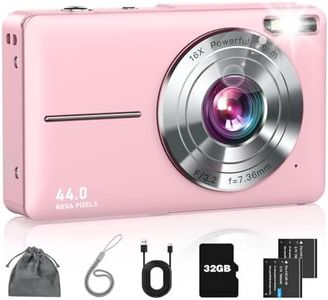 Lecran Digital Camera, FHD 1080P Point and Shoot Camera for Kids Teens Starters, with 32GB Card 16X Zoom Anti Shake Date Stamp, Compact Small Camera Christmas Birthday Gift for Boys Girls, Pink