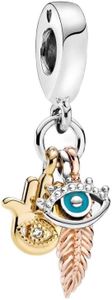 PANDORA Hamsa, All-seeing Eye & Feather Spirituality Dangle Charm Bracelet Charm Moments Bracelets - Made Shine, Enamel & Cubic Zirconia, With Gift Box