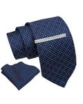 Axlon Navy Dotted Tie For Men – Formal Ties Set With Pocket Square & Tie Pin Clip For Mens, Silk Neckties Gift Sets For Men’s (AXNW33)